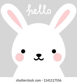 Happy Easter Cute Rabbit Character Vector Design, greeting card, invitation with bunny, greeting card, poster, with cute, sweet hand drawn watercolor background