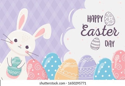 alegre Pascua tierno conejo con decoración de huevos adorno inscripción vectorial ilustración vectorial