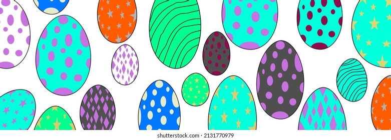 feliz Pascua Conejo Cute, flor, huevo, diseño moderno. con letras horizontales, afiche, banner, estilo minimalista líneas estilizadas a mano modernas y puntos sobre tarjeta de regalo de fondo multicolor