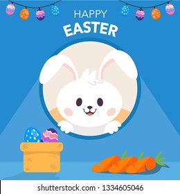 Happy Easter With Cute Rabbit for Template Design