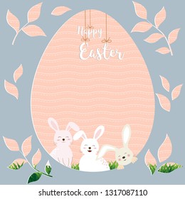 Happy Easter with cute rabbits on egg shape background for holiday,celebrate party,invitation or greeting card,vector illustration