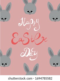 Happy easter. Cute rabbits. Spring lettering. Religious holiday. Greeting card.

