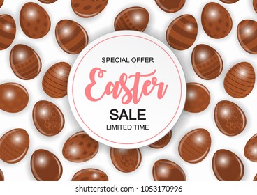 Happy Easter Cute Sale Poster  Background with Eggs. Vector Illustration EPS10