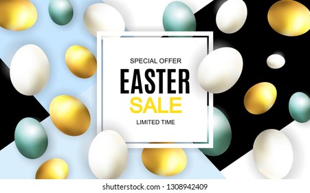 Happy Easter Cute Sale Poster  Background with Eggs. Vector Illustration EPS10