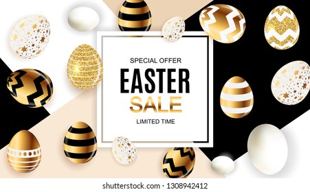 Happy Easter Cute Sale Poster  Background with Eggs. Vector Illustration EPS10