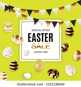 Happy Easter Cute Sale Poster  Background with Eggs. Vector Illustration EPS10