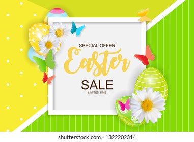 Happy Easter Cute Sale Poster  Background with Eggs. Vector Illustration EPS10