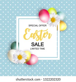 Happy Easter Cute Sale Poster  Background with Eggs. Vector Illustration EPS10