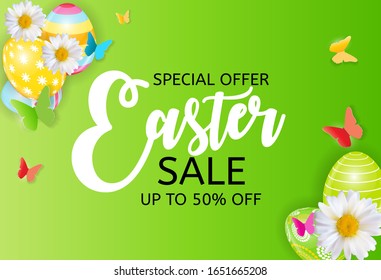 Contento cartel de la venta de Semana Santa con huevos. Ilustración de vectores EPS10