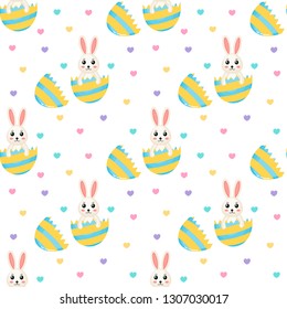 Happy Easter cute seamless pattern of lovely rabbits. bunny and egg. textile, wrapping, wallpapers. isolated on white background.