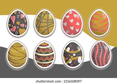 Happy Easter cute stickers template set. Bundle of festive  eggs in boho palette. Scrapbooking elements. Vector illustration in flat cartoon design.

