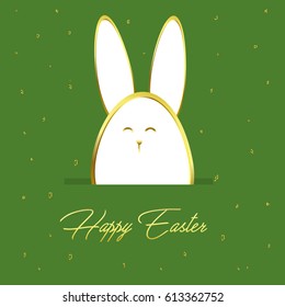 Happy Easter. Cute Stylized rabbit on green background. Flat vector illustration. 