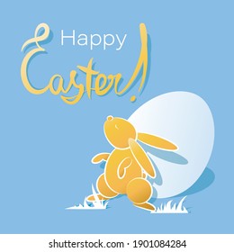 Happy Easter. Cute sunny bunny. Vector card, poster. Spring holiday. Design with rabbit silhouette. 
