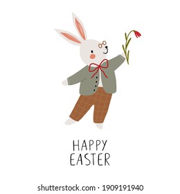 Happy Easter - cute vintage bunny vector illustration