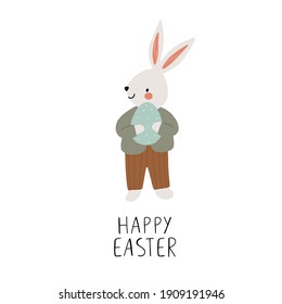 Happy Easter - cute vintage bunny vector illustration