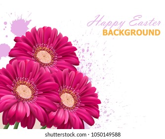 Happy Easter daisy flowers bouquet card. Spring floral beauty Fuchsia colors