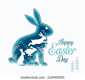 Happy easter day 3d Abstract paper cut Illustration background 