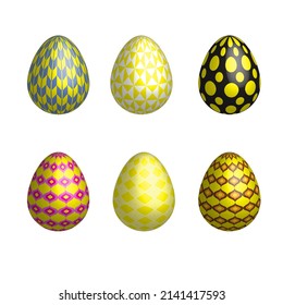 Happy Easter Day. 3D Easter eggs. Colorful Easter eggs on white background.