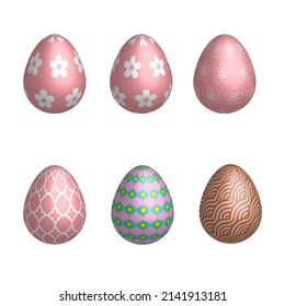 Happy Easter Day. 3D Easter eggs. Colorful Easter eggs on white background.
