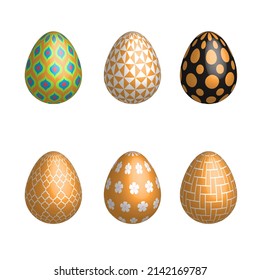 Happy Easter Day. 3D Easter eggs. Colorful Easter eggs on white background.