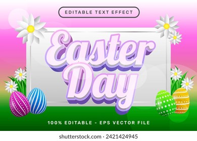 happy easter day 3d text effect and editable text effect with easter egg illustrations	