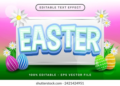 happy easter day 3d text effect and editable text effect with easter egg illustrations	