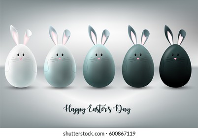 Happy easter day background with bunnies character on eggs