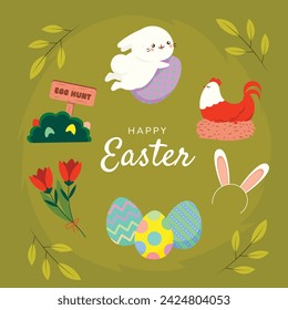 Happy Easter Day. Easter background. Cartoon Vector illustration design for Poster, Banner, Greeting, Card, Post, Cover, Flyer, Promotion. March 31. Christian festival. Easter Sunday celebration.