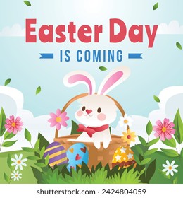 Happy Easter Day. Easter background. Cartoon Vector illustration design for Poster, Banner, Greeting, Card, Post, Cover, Flyer, Promotion. March 31. Christian festival. Easter Sunday celebration.