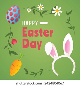 Happy Easter Day. Easter background. Cartoon Vector illustration design for Poster, Banner, Greeting, Card, Post, Cover, Flyer, Promotion. March 31. Christian festival. Easter Sunday celebration.