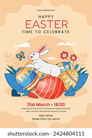 Happy Easter Day. Easter background. Cartoon Vector illustration design for Poster, Banner, Greeting, Card, Post, Cover, Flyer, Promotion. March 31. Christian festival. Easter Sunday celebration.