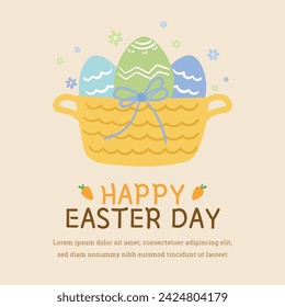 Happy Easter Day. Easter background. Cartoon Vector illustration design for Poster, Banner, Greeting, Card, Post, Cover, Flyer, Promotion. March 31. Christian festival. Easter Sunday celebration.