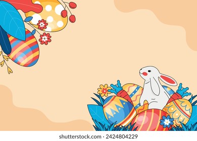 Happy Easter Day. Easter background. Cartoon Vector illustration design for Poster, Banner, Greeting, Card, Post, Cover, Flyer, Promotion. March 31. Christian festival. Easter Sunday celebration.