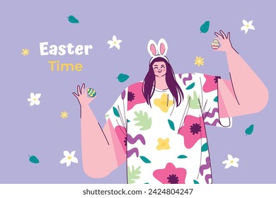 Happy Easter Day. Easter background. Cartoon Vector illustration design for Poster, Banner, Greeting, Card, Post, Cover, Flyer, Promotion. March 31. Christian festival. Easter Sunday celebration.