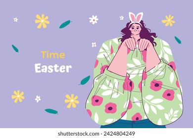 Happy Easter Day. Easter background. Cartoon Vector illustration design for Poster, Banner, Greeting, Card, Post, Cover, Flyer, Promotion. March 31. Christian festival. Easter Sunday celebration.