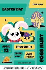 Happy Easter Day. Easter background. Cartoon Vector illustration design for Poster, Banner, Greeting, Card, Post, Cover, Flyer, Promotion. March 31. Christian festival. Easter Sunday celebration.