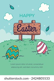 Happy Easter Day. Easter background. Cartoon Vector illustration design for Poster, Banner, Greeting, Card, Post, Cover, Flyer, Promotion. March 31. Christian festival. Easter Sunday celebration.