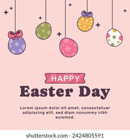 Happy Easter Day. Easter background. Cartoon Vector illustration design for Poster, Banner, Greeting, Card, Post, Cover, Flyer, Promotion. March 31. Christian festival. Easter Sunday celebration.