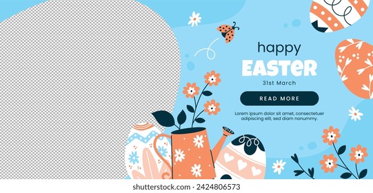 Happy Easter Day. Easter background. Cartoon Vector illustration design for Poster, Banner, Greeting, Card, Post, Cover, Flyer, Promotion. March 31. Christian festival. Easter Sunday celebration.