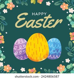 Happy Easter Day. Easter background. Cartoon Vector illustration design for Poster, Banner, Greeting, Card, Post, Cover, Flyer, Promotion. March 31. Christian festival. Easter Sunday celebration.