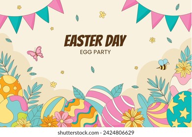 Happy Easter Day. Easter background. Cartoon Vector illustration design for Poster, Banner, Greeting, Card, Post, Cover, Flyer, Promotion. March 31. Christian festival. Easter Sunday celebration.