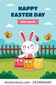 Happy Easter Day. Easter background. Cartoon Vector illustration design for Poster, Banner, Greeting, Card, Post, Cover, Flyer, Promotion. March 31. Christian festival. Easter Sunday celebration.