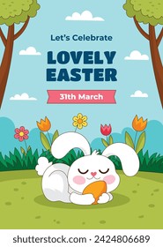 Happy Easter Day. Easter background. Cartoon Vector illustration design for Poster, Banner, Greeting, Card, Post, Cover, Flyer, Promotion. March 31. Christian festival. Easter Sunday celebration.
