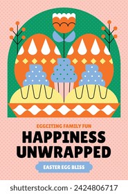 Happy Easter Day. Easter background. Cartoon Vector illustration design for Poster, Banner, Greeting, Card, Post, Cover, Flyer, Promotion. March 31. Christian festival. Easter Sunday celebration.