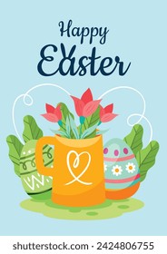 Happy Easter Day. Easter background. Cartoon Vector illustration design for Poster, Banner, Greeting, Card, Post, Cover, Flyer, Promotion. March 31. Christian festival. Easter Sunday celebration.