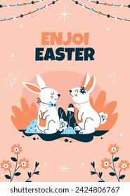 Happy Easter Day. Easter background. Cartoon Vector illustration design for Poster, Banner, Greeting, Card, Post, Cover, Flyer, Promotion. March 31. Christian festival. Easter Sunday celebration.