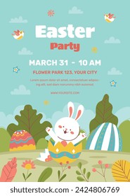 Happy Easter Day. Easter background. Cartoon Vector illustration design for Poster, Banner, Greeting, Card, Post, Cover, Flyer, Promotion. March 31. Christian festival. Easter Sunday celebration.