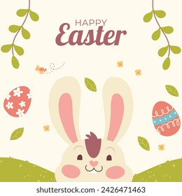 Happy Easter Day. Easter background. Cartoon Vector illustration design for Poster, Banner, Greeting, Card, Post, Cover, Flyer, Promotion. March 31. Christian festival. Easter Sunday celebration.