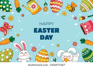 Happy Easter Day. Easter background. Cartoon Vector illustration design for Poster, Banner, Greeting, Card, Post, Cover, Flyer, Promotion. March 31. Christian festival. Easter Sunday celebration.