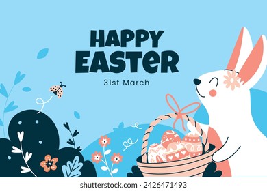 Happy Easter Day. Easter background. Cartoon Vector illustration design for Poster, Banner, Greeting, Card, Post, Cover, Flyer, Promotion. March 31. Christian festival. Easter Sunday celebration.